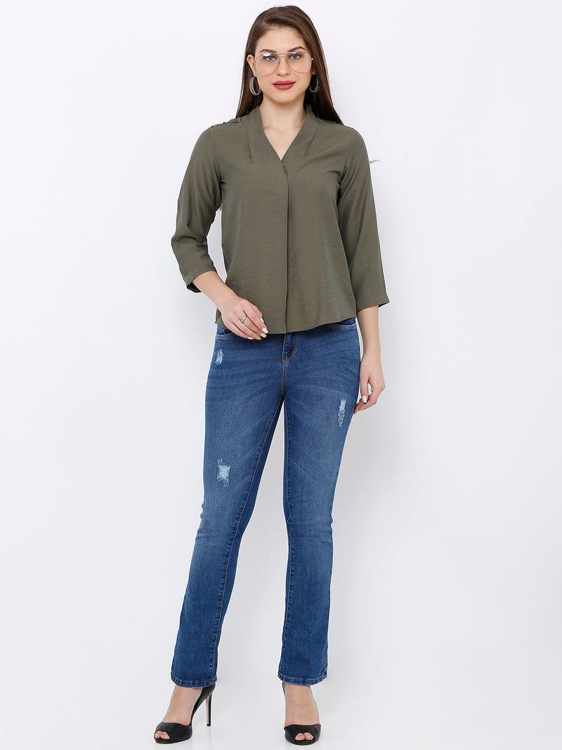 K5004 Mid-Rise Bootcut Ripped Jeans - Blue