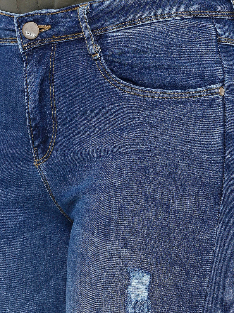 K5004 Mid-Rise Bootcut Ripped Jeans - Blue