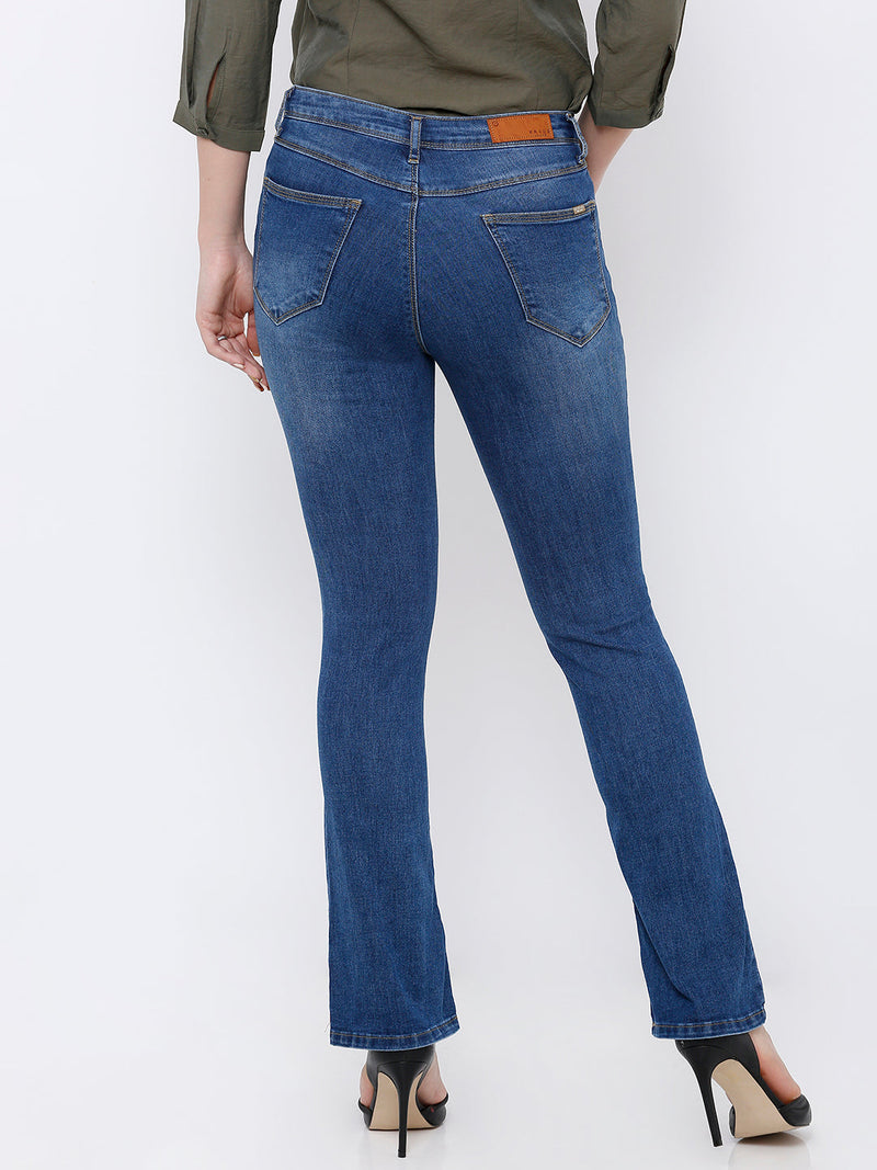 K5004 Mid-Rise Bootcut Ripped Jeans - Blue