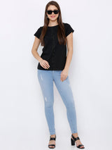 K4068 Mid-Rise Push Up Super Skinny Ripped Jeans - Light Blue