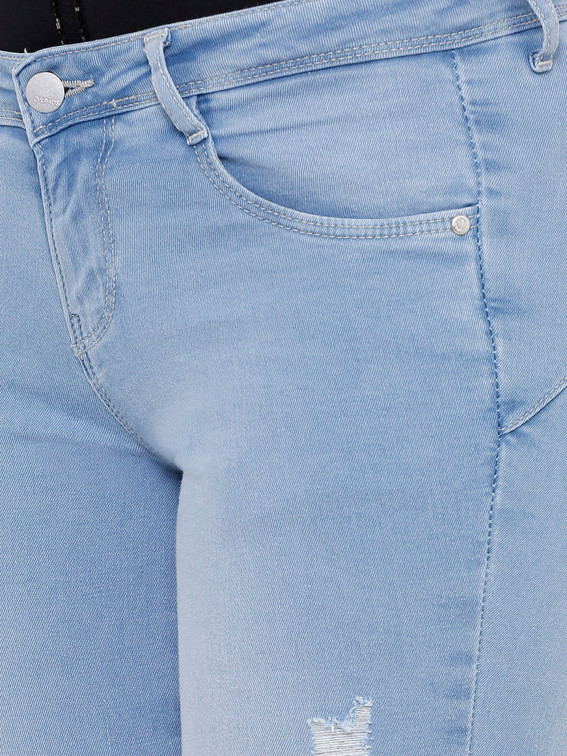 K4068 Mid-Rise Push Up Super Skinny Ripped Jeans - Light Blue