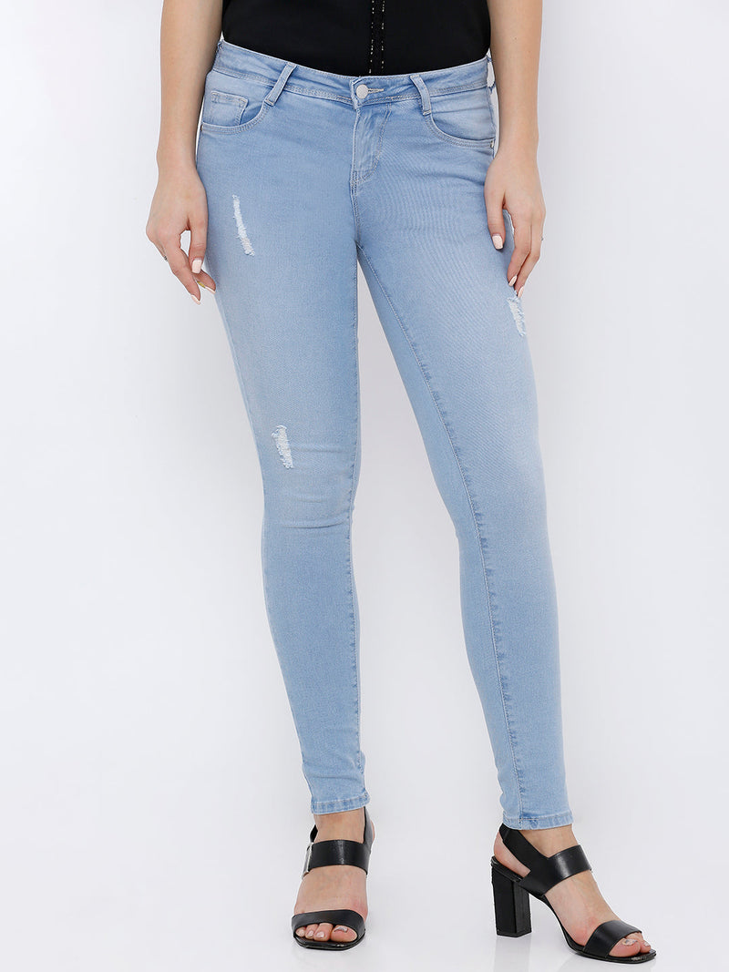 K4068 Mid-Rise Push Up Super Skinny Ripped Jeans - Light Blue