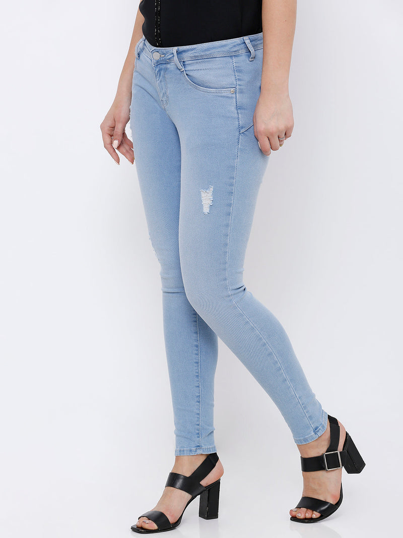 K4068 Mid-Rise Push Up Super Skinny Ripped Jeans - Light Blue