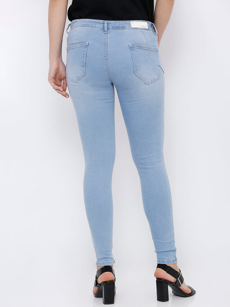 K4068 Mid-Rise Push Up Super Skinny Ripped Jeans - Light Blue