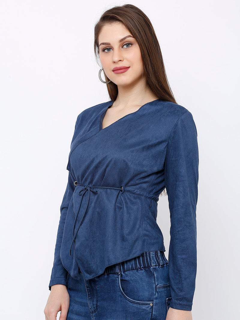 Women Navy Tie-Up Shrug - Navy