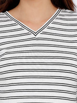 Women Black & White Striped T-Shirts - Black White
