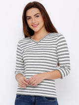 Women Black & White Striped T-Shirts - Black White