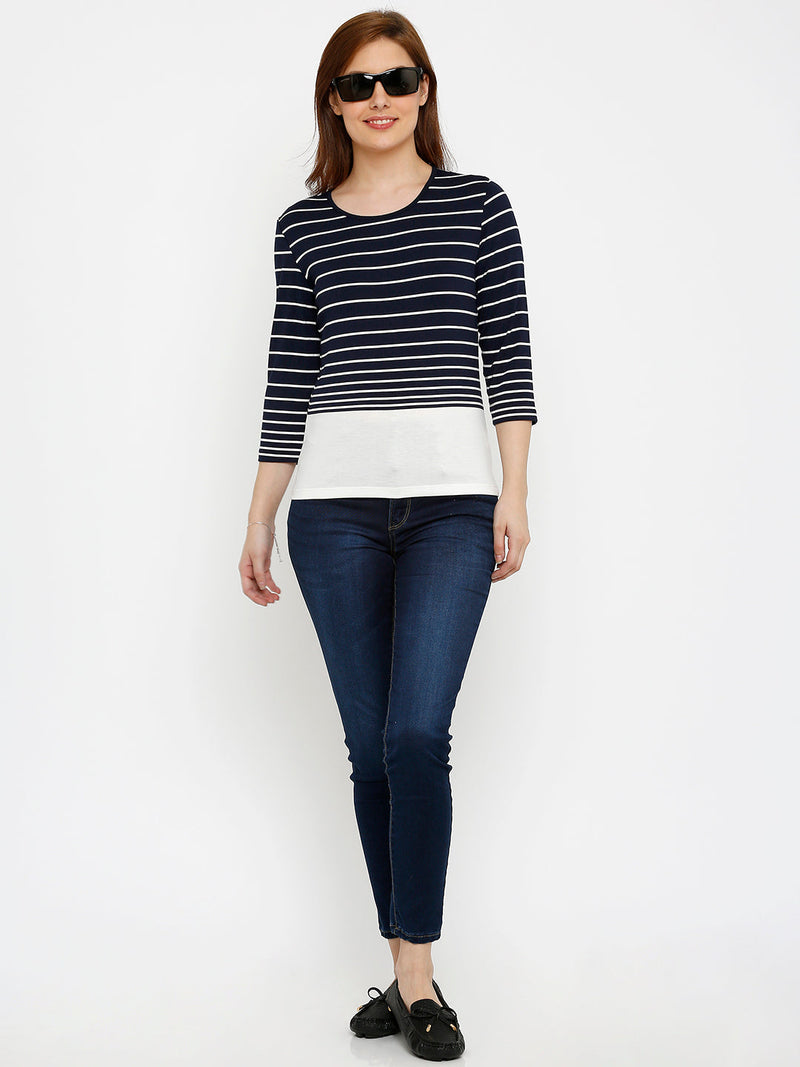 Women Navy & White Striped T-Shirts - Navy White