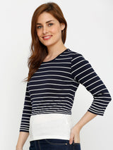 Women Navy & White Striped T-Shirts - Navy White