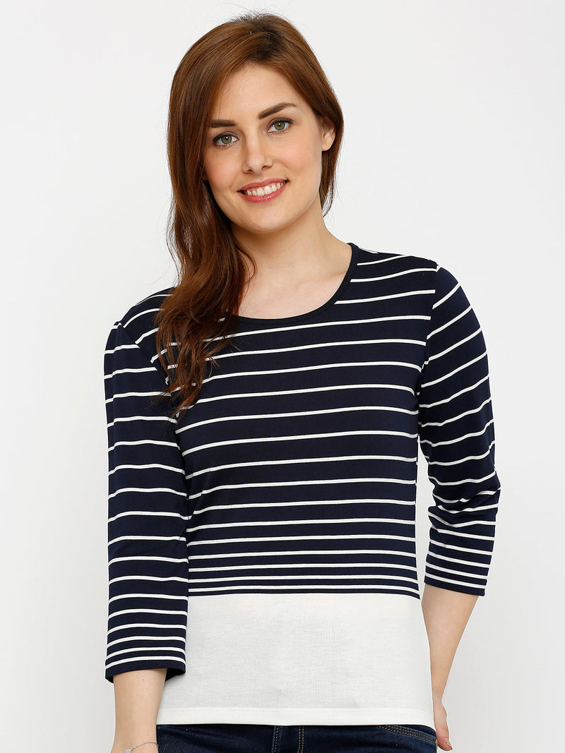 Women Navy & White Striped T-Shirts - Navy White