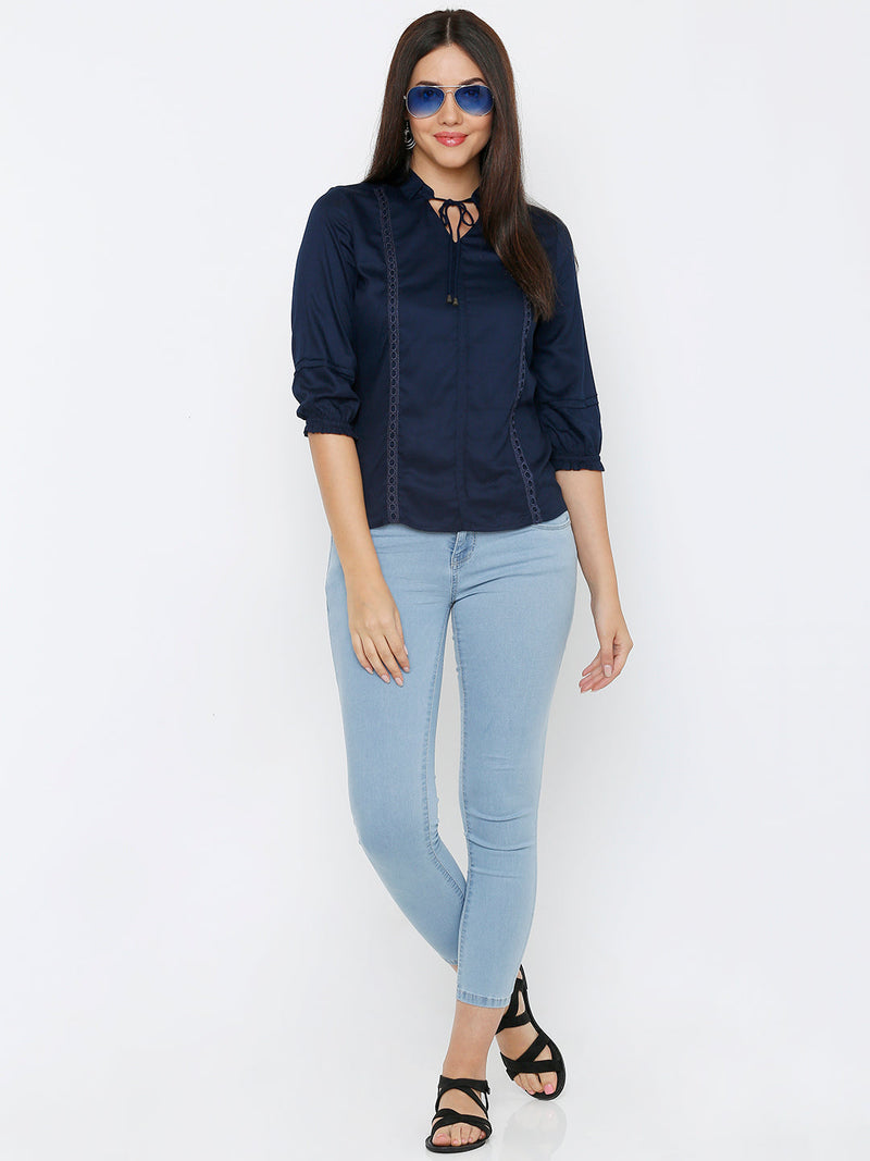 Women Navy Solid Tops - Navy