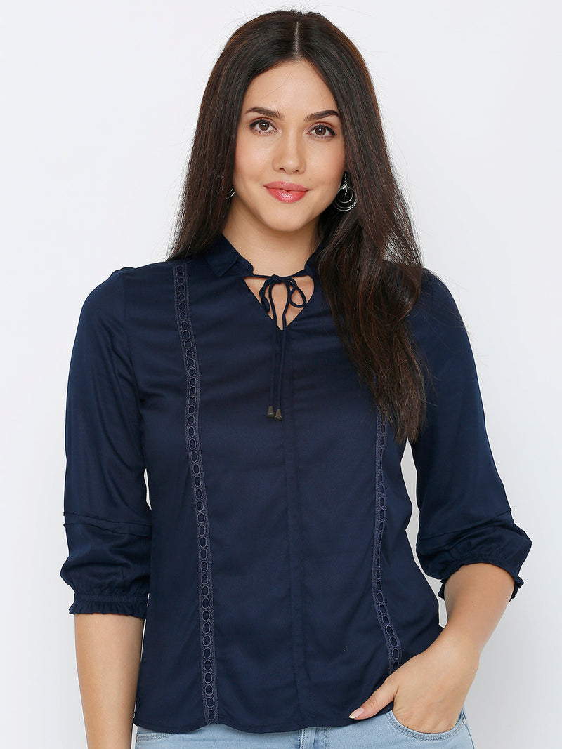 Women Navy Solid Tops - Navy