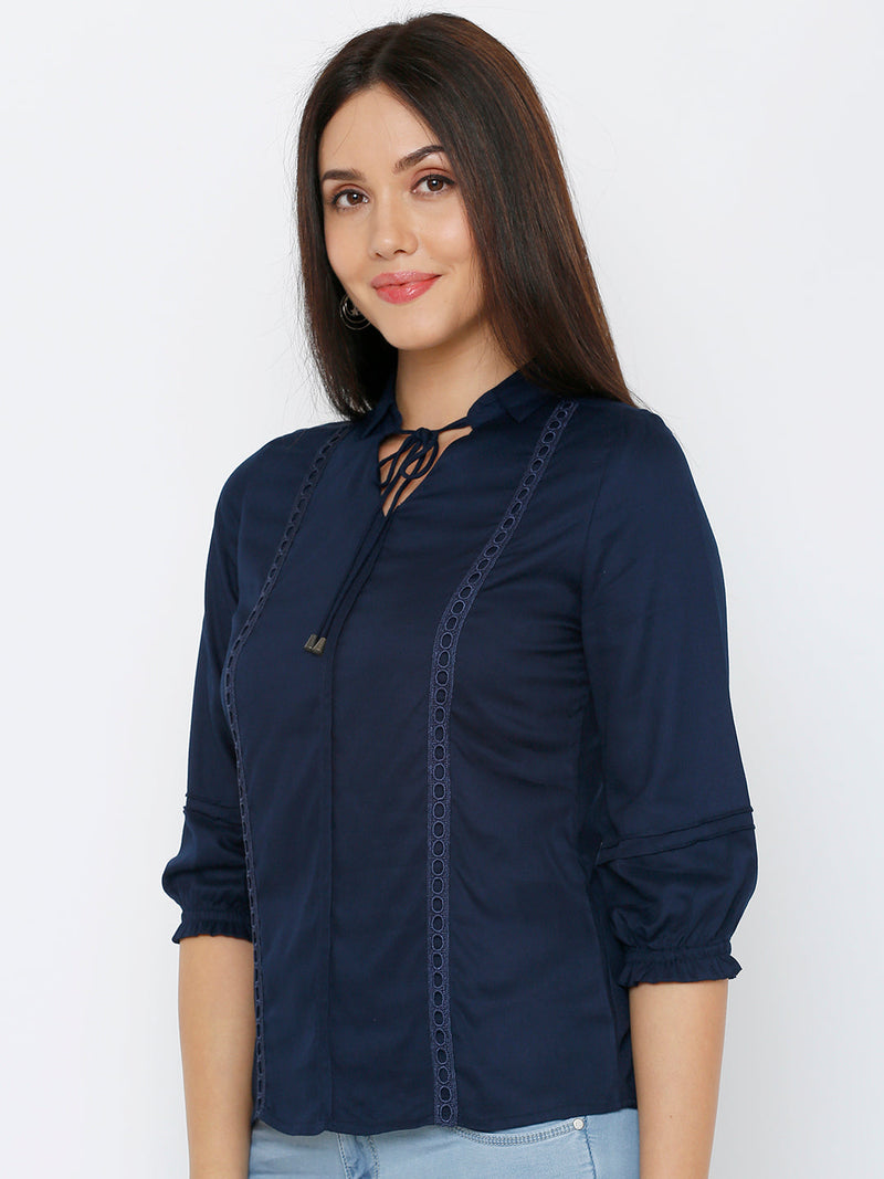 Women Navy Solid Tops - Navy
