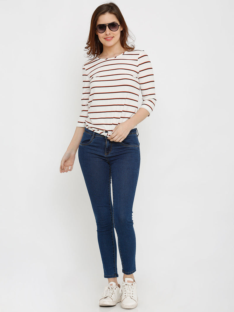 Women Off White Striped T-Shirts - Off White