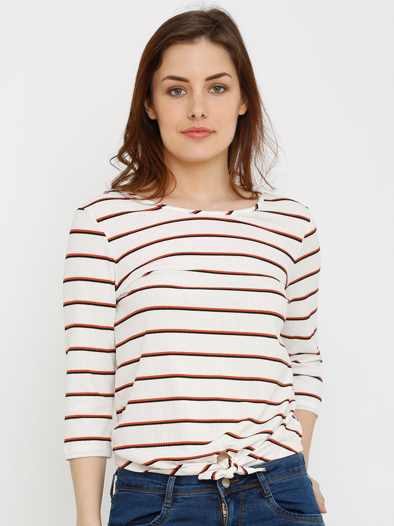 Women Off White Striped T-Shirts - Off White