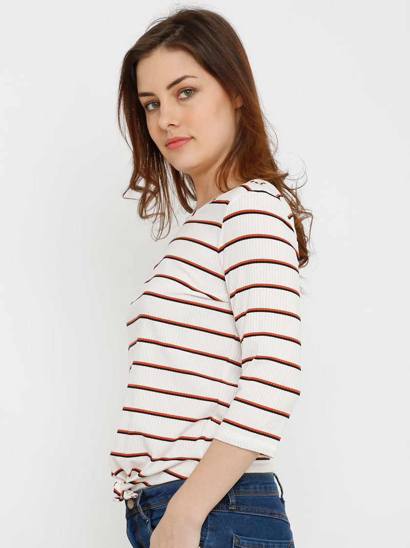 Women Off White Striped T-Shirts - Off White