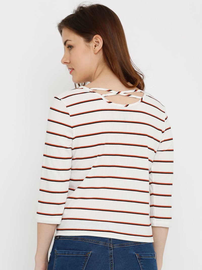 Women Off White Striped T-Shirts - Off White