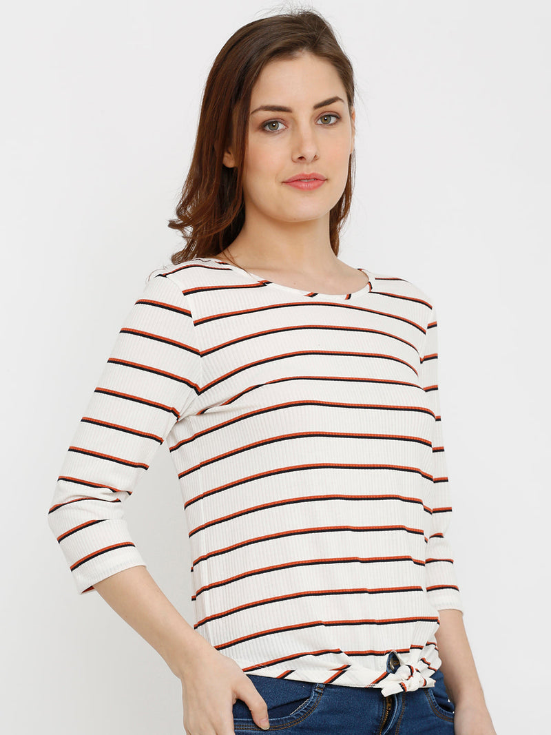 Women Off White Striped T-Shirts - Off White