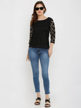 Women Black Self Design Tops - Black