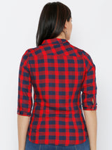 Women Red & Navy Checked Shirts - Red Navy