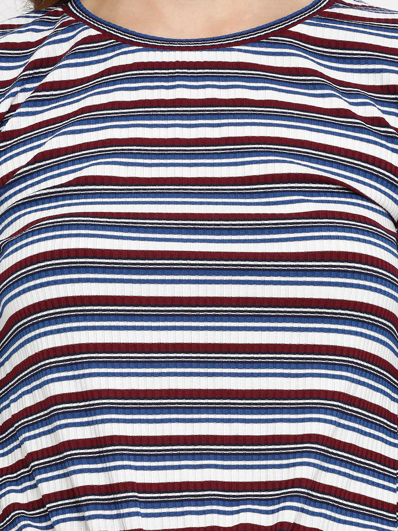 Women Red & Blue Striped T-Shirts - Red Blue