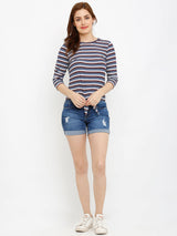 Women Red & Blue Striped T-Shirts - Red Blue