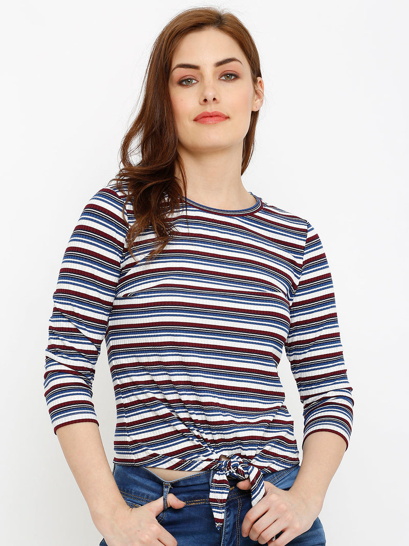 Women Red & Blue Striped T-Shirts - Red Blue
