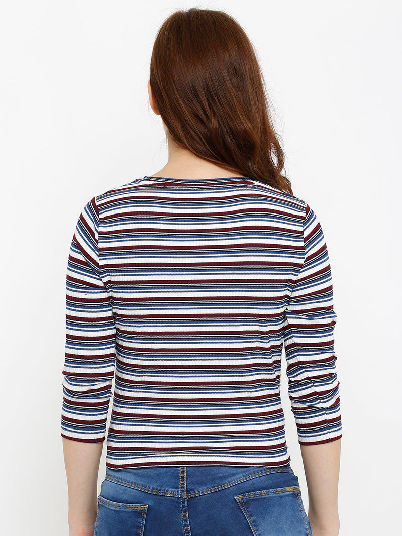 Women Red & Blue Striped T-Shirts - Red Blue