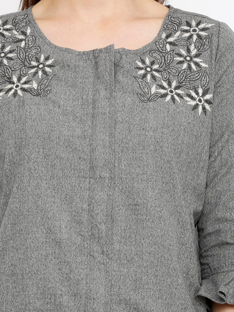 Women Grey Printed Jackets - Grey