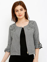 Women Grey Printed Jackets - Grey