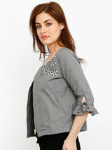 Women Grey Printed Jackets - Grey