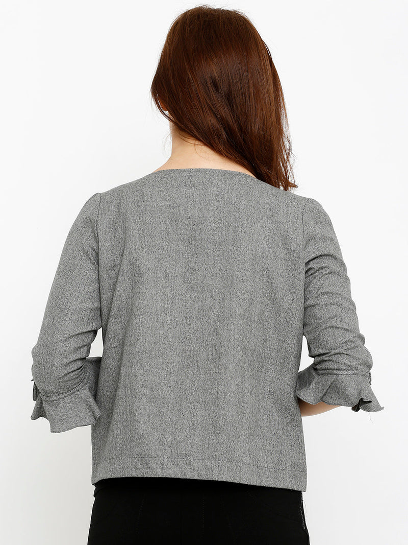 Women Grey Printed Jackets - Grey