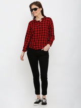 Women Red & Black Checked Checks Top - Red Black