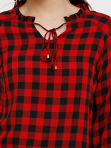Women Red & Black Checked Checks Top - Red Black