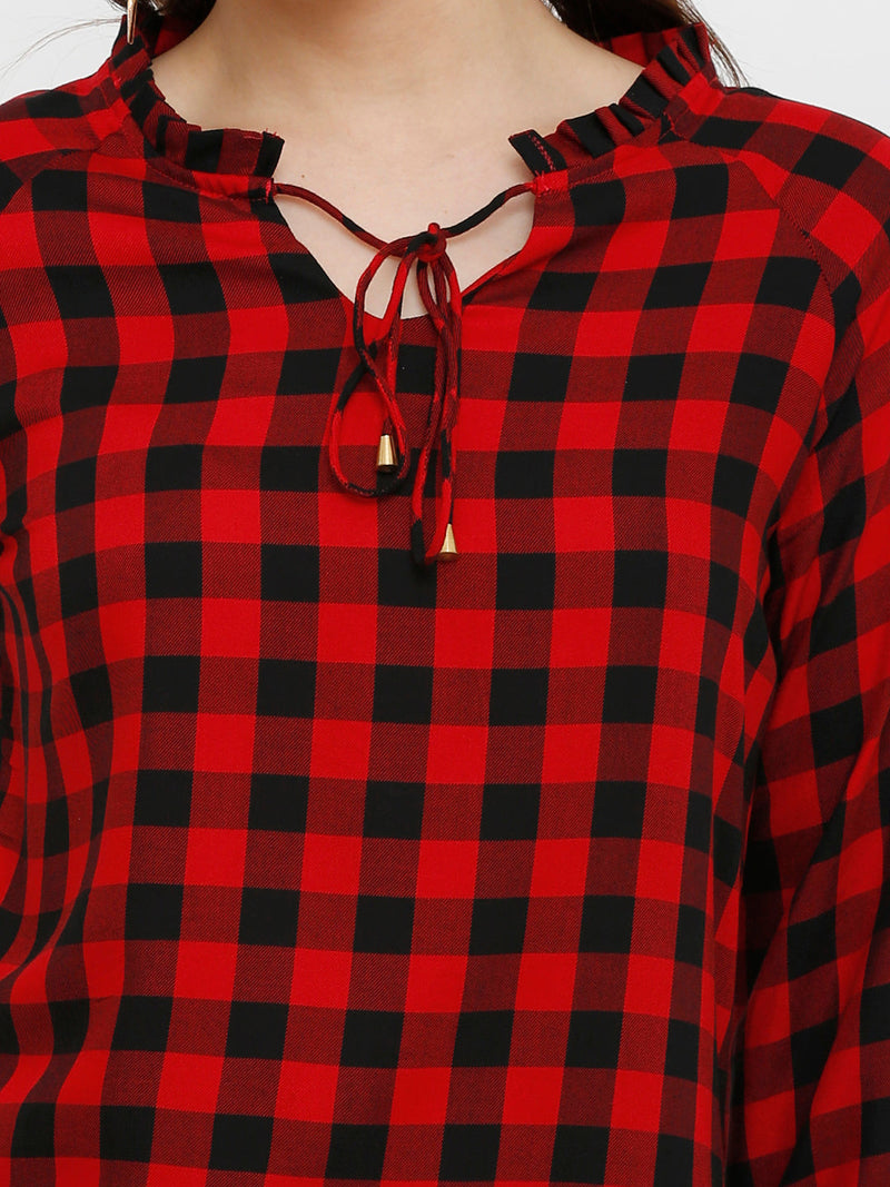Women Red & Black Checked Checks Top - Red Black