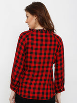Women Red & Black Checked Checks Top - Red Black