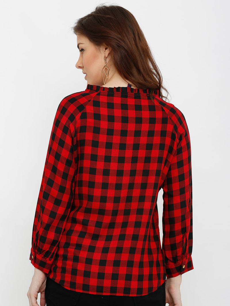 Women Red & Black Checked Checks Top - Red Black