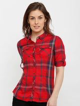 Women Red Checked Shirts - Red
