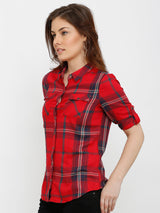 Women Red Checked Shirts - Red