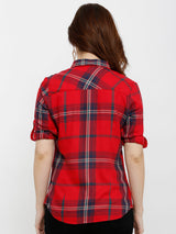 Women Red Checked Shirts - Red
