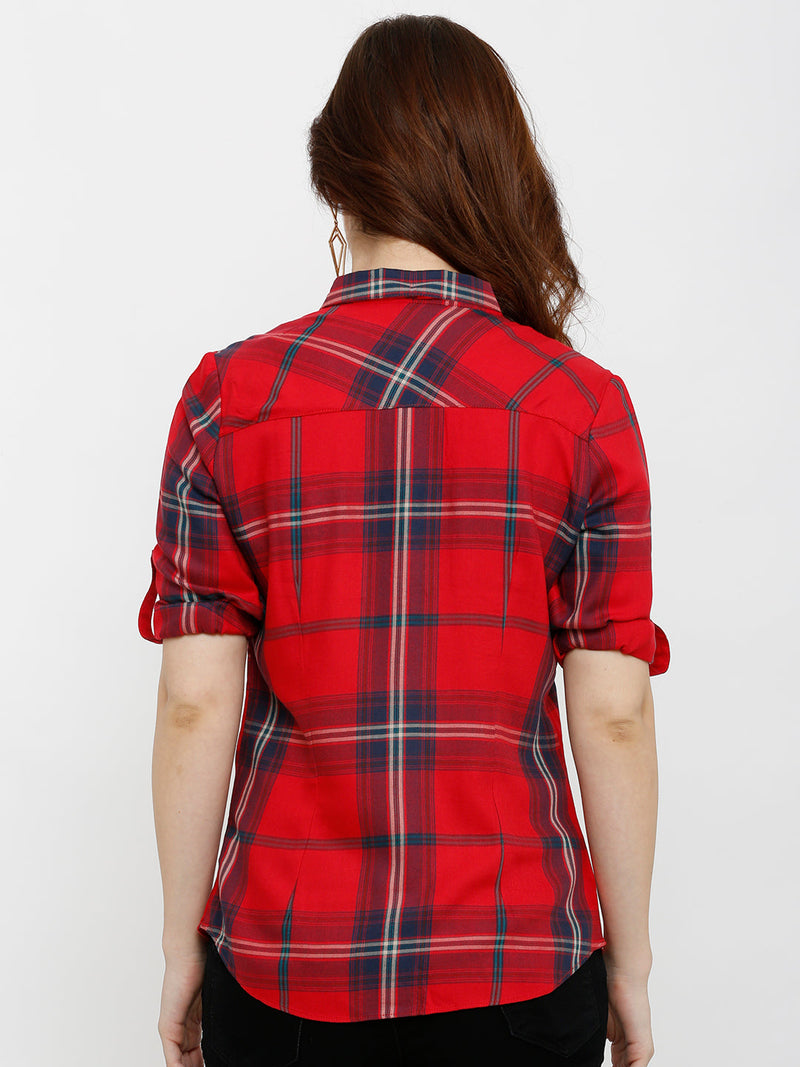 Women Red Checked Shirts - Red