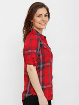 Women Red Checked Shirts - Red