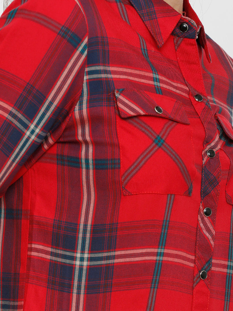 Women Red Checked Shirts - Red