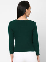 Women Green Solid Flat Knit Sweater