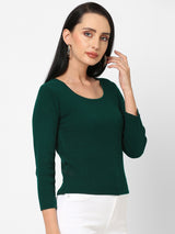 Women Green Solid Flat Knit Sweater