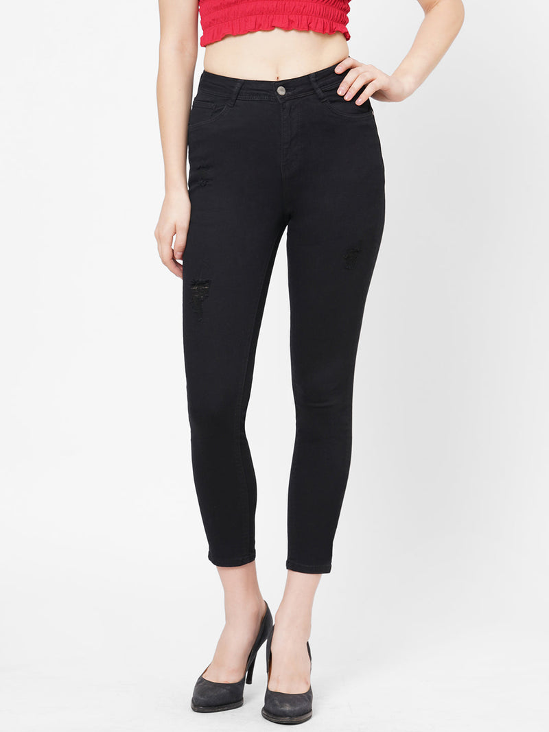 K4014 High-Rise Skinny Ripped Jeans - Black