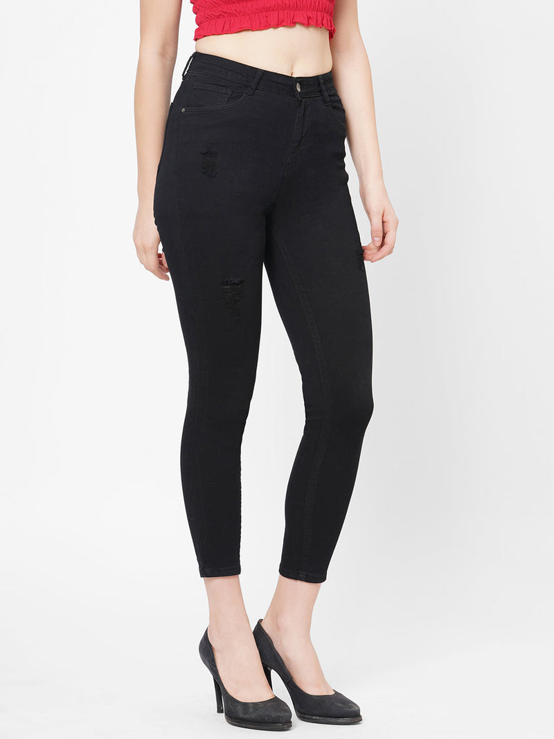 K4014 High-Rise Skinny Ripped Jeans - Black
