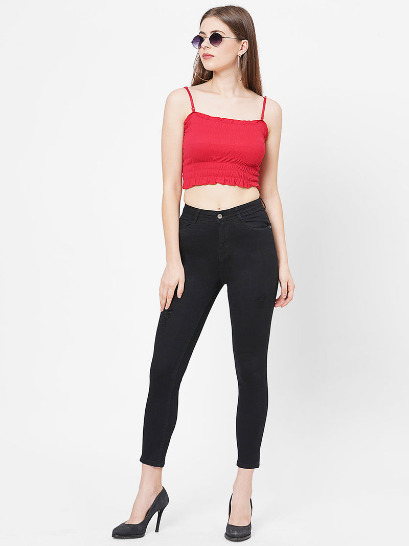 K4014 High-Rise Skinny Ripped Jeans - Black