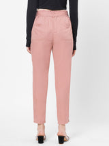 High-Rise Paper Bag Pants - Blush Pink