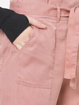 High-Rise Paper Bag Pants - Blush Pink